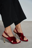 ZOYA Burgundy Velvet Cross Strap Women’s Thin Heel Sandals