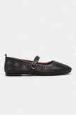 TITI Black Matte Genuine Leather Studded Buckle Detail Flat Women's Ballet Flats