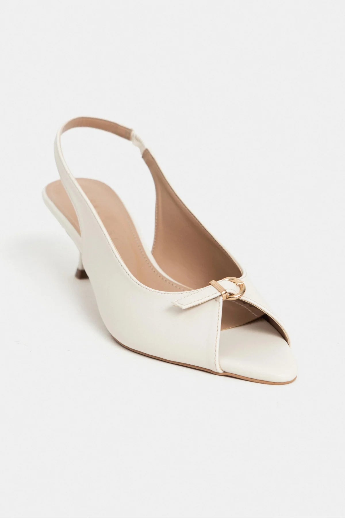 RONE Beige Matte Pointed Toe Open Front Buckle Women’s Heeled Shoes - Pre order