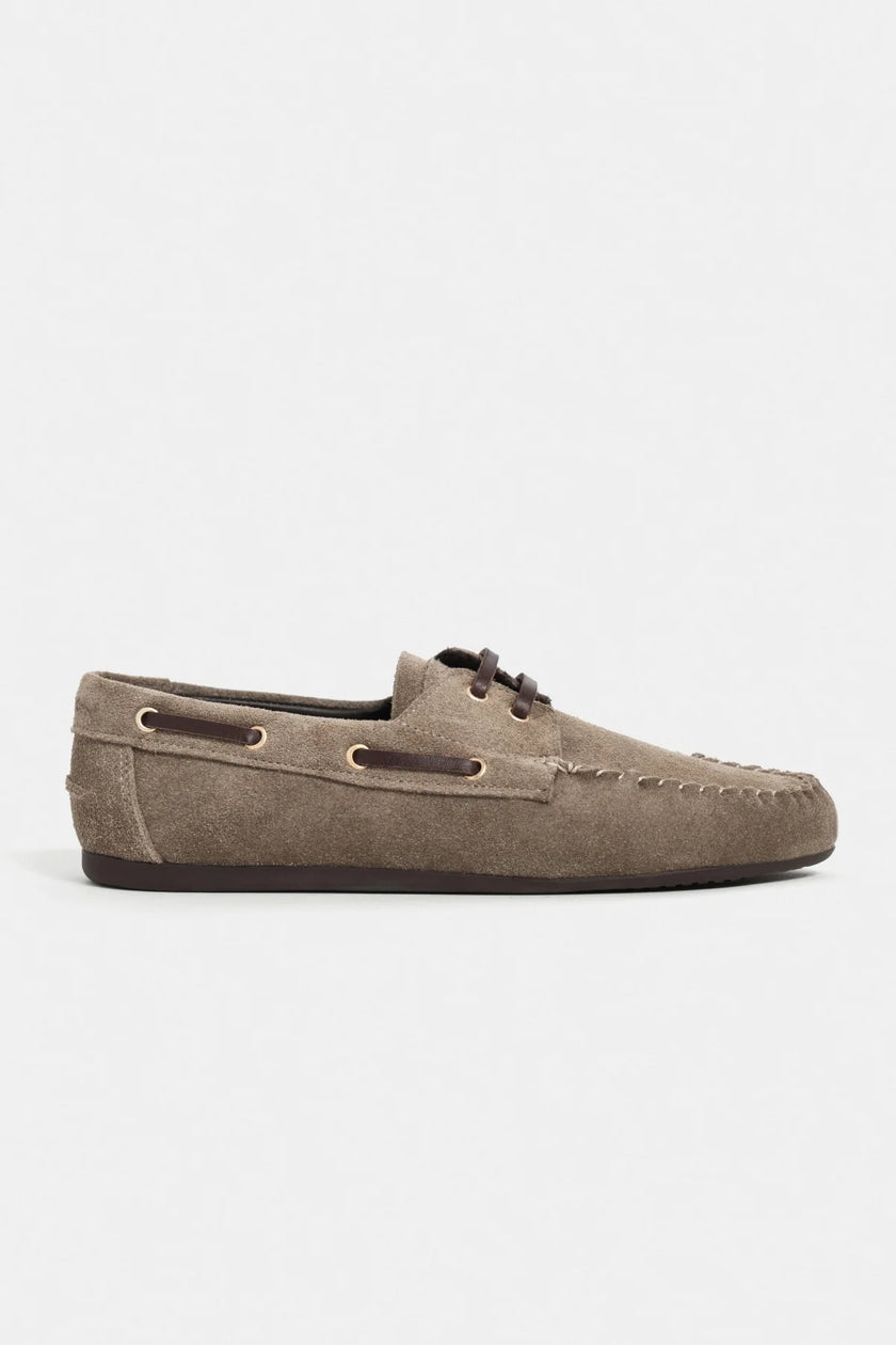 DOBY Dark Beige Suede Genuine Leather Lace-Up Women’s Loafer Shoes