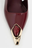 VIPER Burgundy Patent Leather Gold Frame Stone Accessory Pointed Toe Women’s Heel Shoes