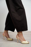 VELORA Butter Yellow Matte Square Toe Open Front Ankle Strap Women’s Heeled Shoes