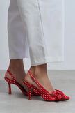 LOREA Red Satin Polka Dot Bow Detail Women’s High-Heel Shoes