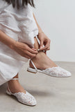 Tracy White Lace Detail Back-Strap Buckle Flat Sandals