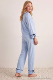 Blue Bow Detail Viscose Woven Pajama Set
