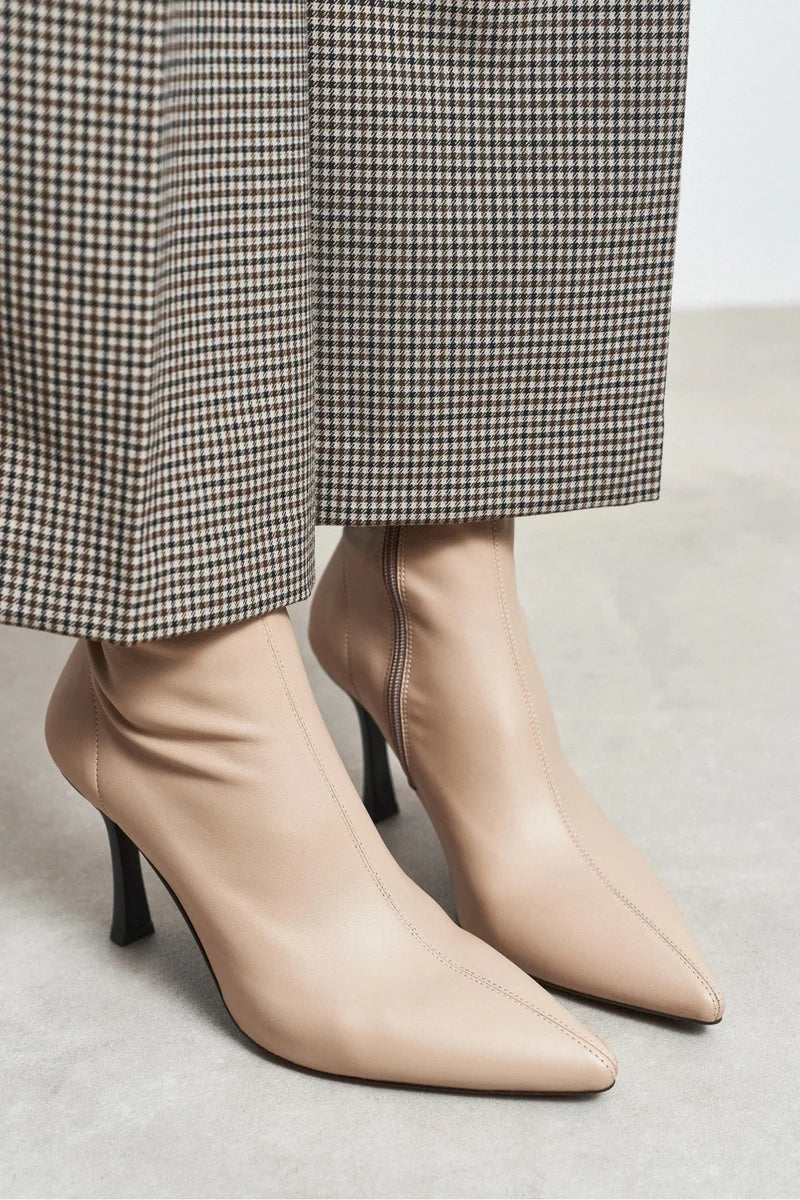 PALMA Nude Matte Stretch Pointed-Toe Ankle Boots – 8 cm Stiletto Heel