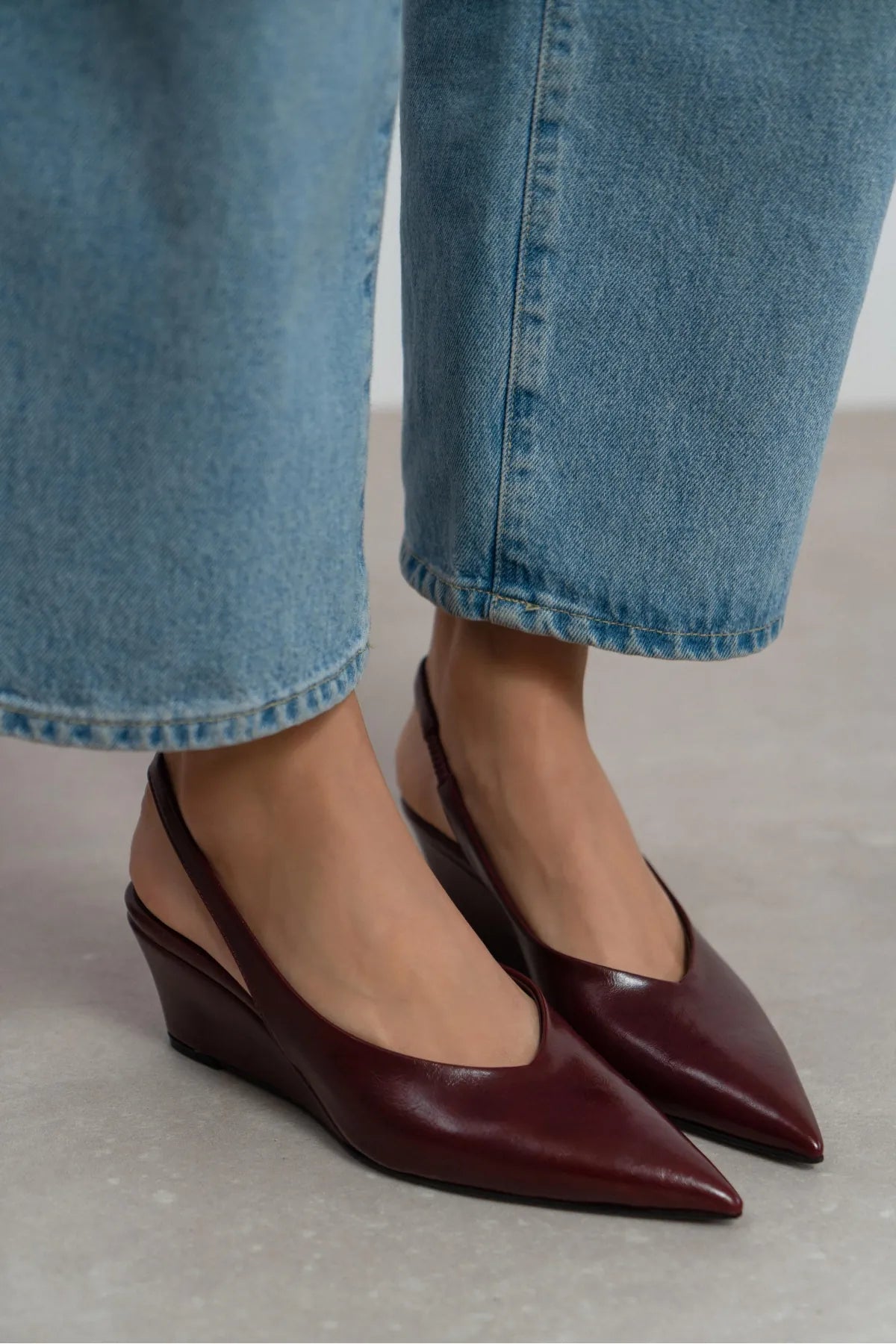 MELONI Burgundy Matte Back Strap Detail Pointed Toe Women’s Heel Shoes