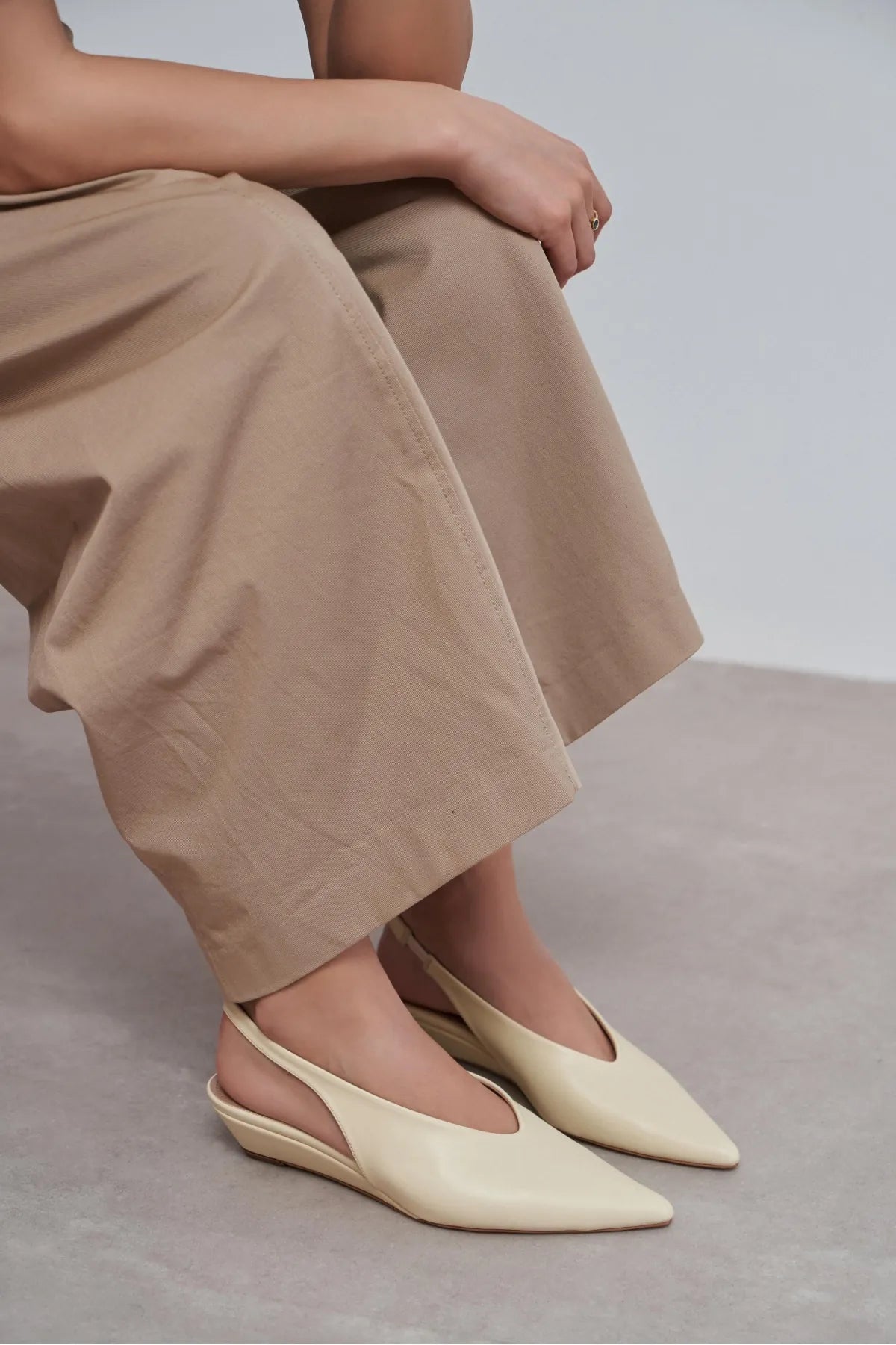 NINO Butter Yellow Matte Pointed Toe Back Strap Women’s Wedge Heel Shoes