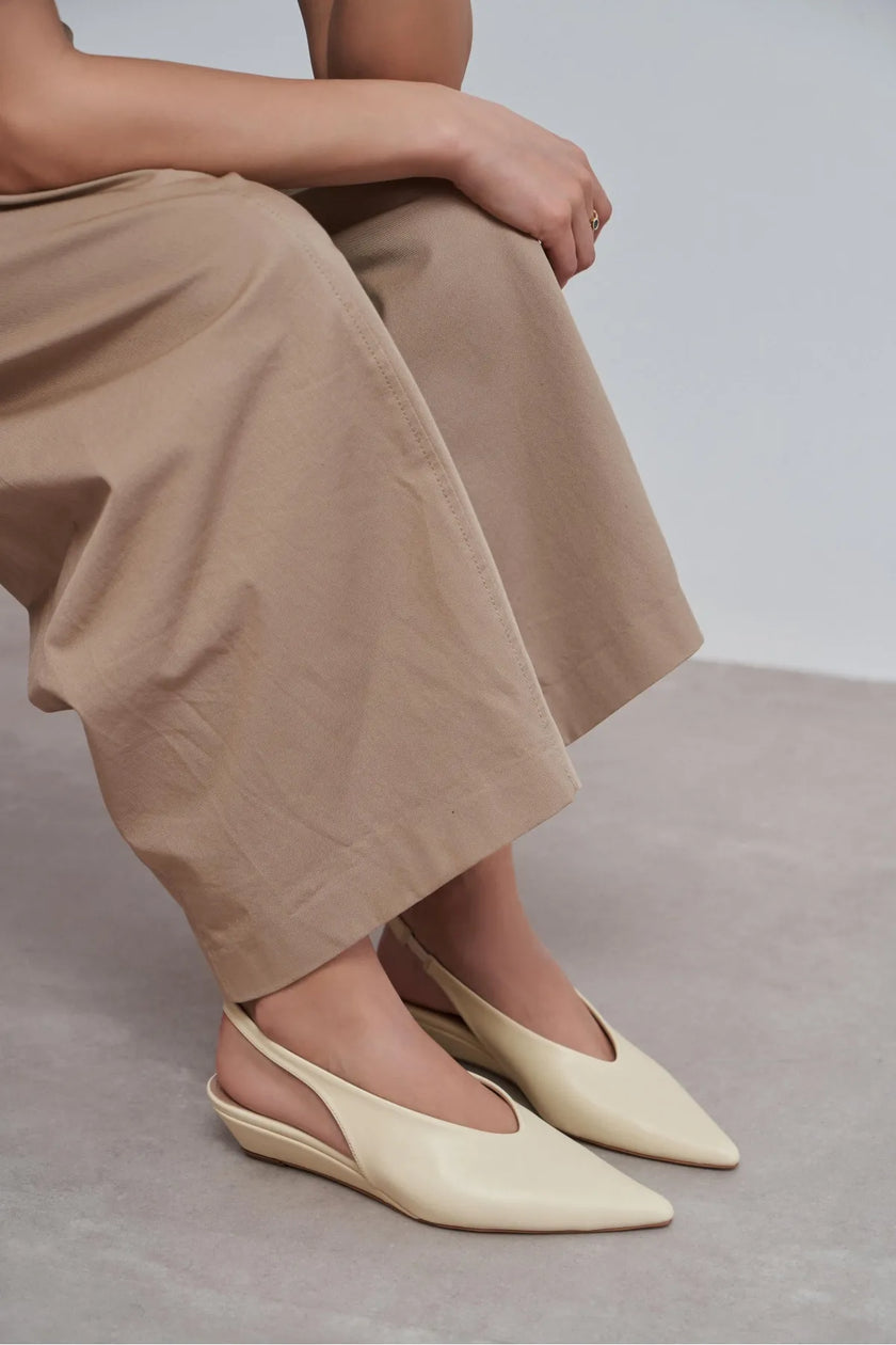 NINO Butter Yellow Matte Pointed Toe Back Strap Women’s Wedge Heel Shoes
