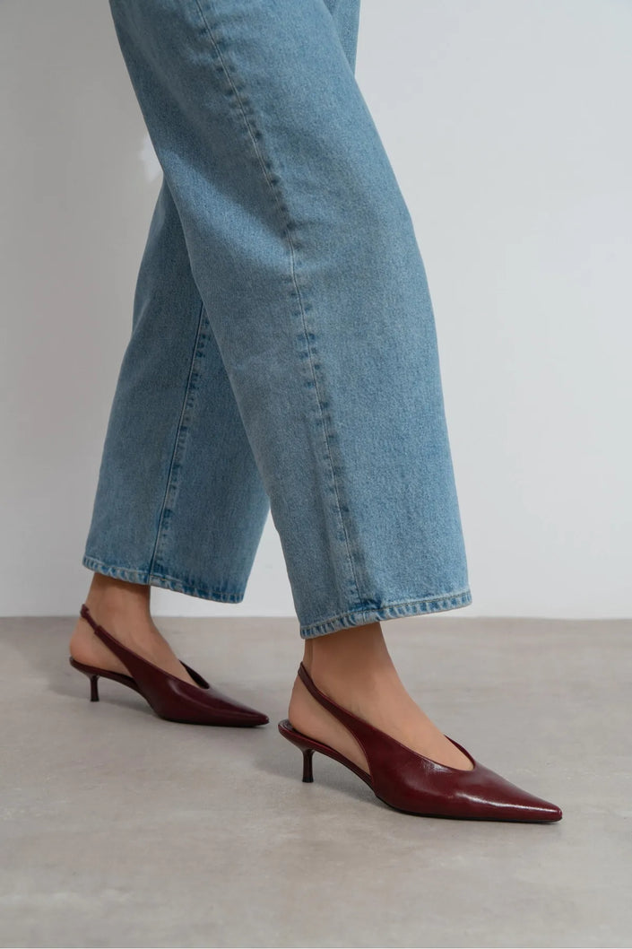 MELVIN Burgundy Patterned Matte Women’s Heeled Shoes with Elastic Ankle Detail