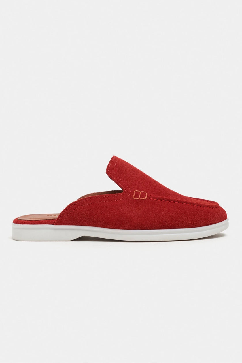 LETTY Red Suede Leather Flat Women’s Loafer Slippers