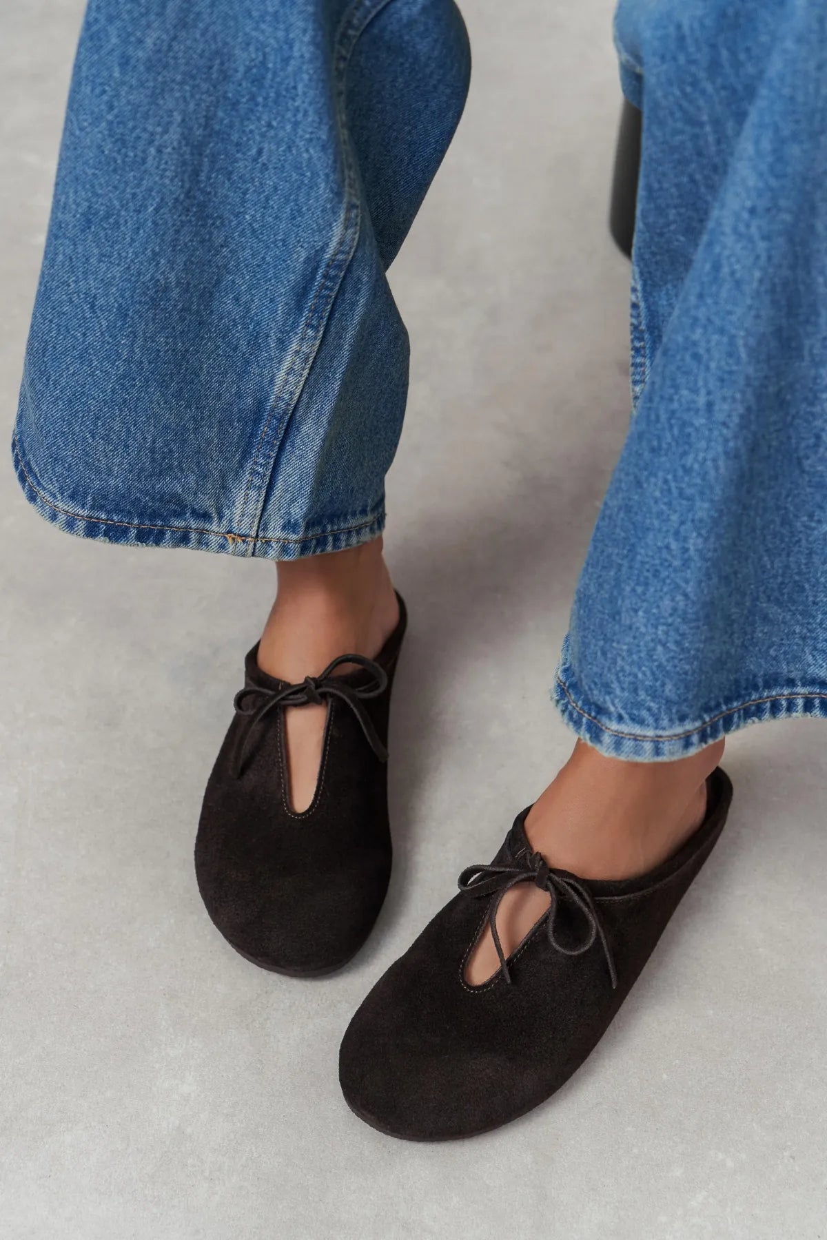 AREM Brown Genuine Suede Leather Bow Detail Flat Women’s Slippers