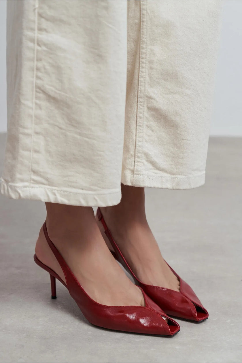 ADEN Red Rustic Pattern Open Toe Pointed Women’s Heels