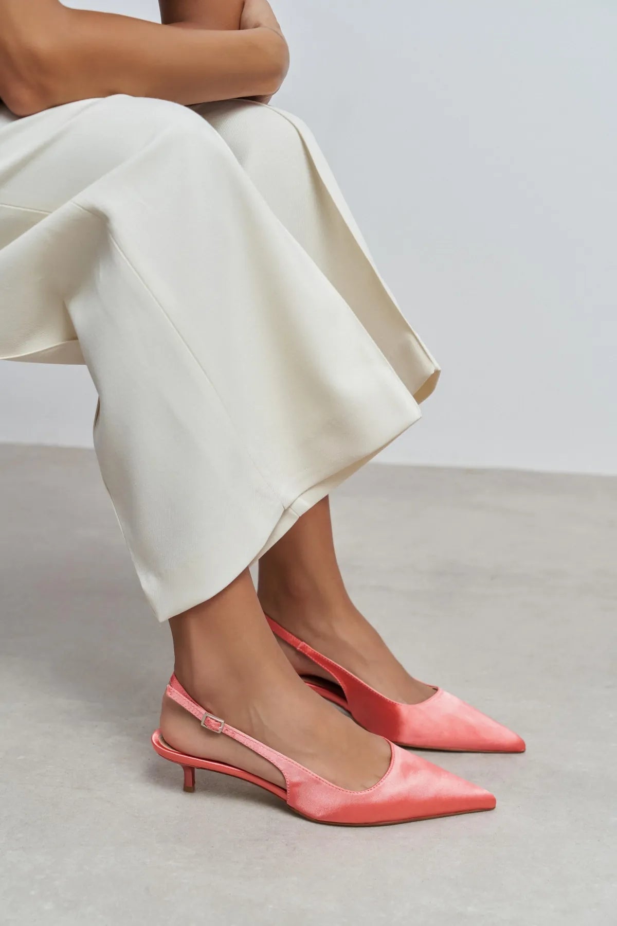 ROVIA Salmon Satin Pointed-Toe Thin Heel Women's Shoes