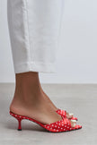 PROMISE Red Polka Dot Pointed-Toe Women's Mule Heels