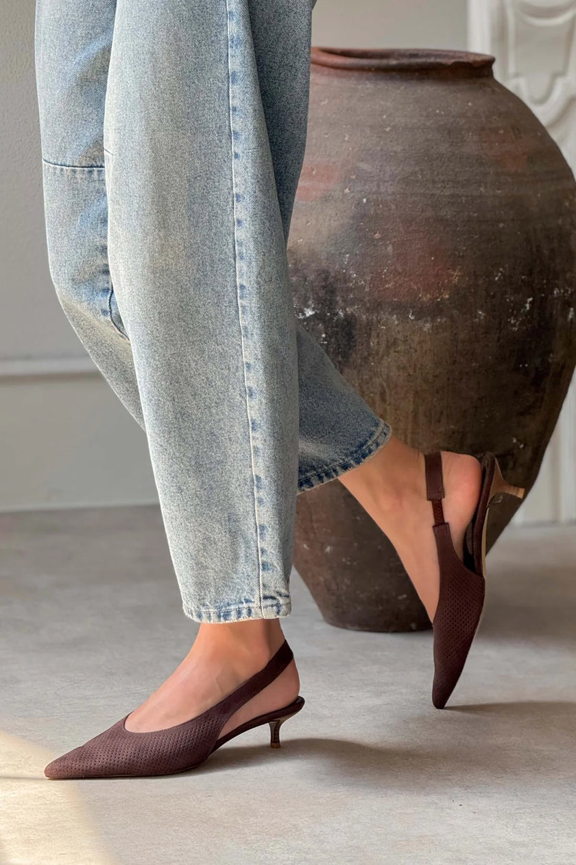 Rossa Brown Suede Ankle Elastic Detail Women's High Heel Shoes