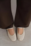 JEREMI Beige Matte Pattern Buckle Detail Women’s Ballet Flats