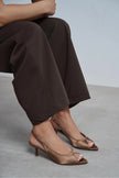 SALVA Brown Satin Pointed Toe Open Front Women’s Heels