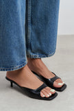 Hazel Black Rustic Patterned Square-Toe Women's Slim-Heeled Slippers