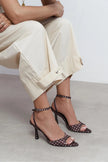 JULIAN Brown Polka Dot Satin Bow Detail Women’s Heels