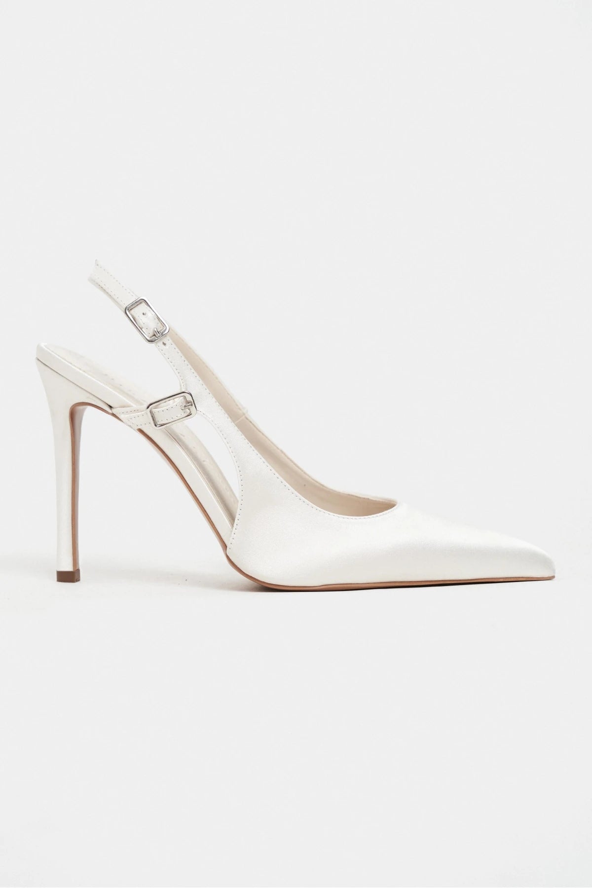 LADONIA Pearl Satin Buckle Detail Open Back Women’s Heels