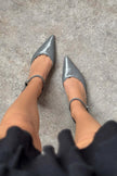Agatha Grey Wrinkled Matte Pointed Toe Ankle-Tie Women's High Heel Shoes