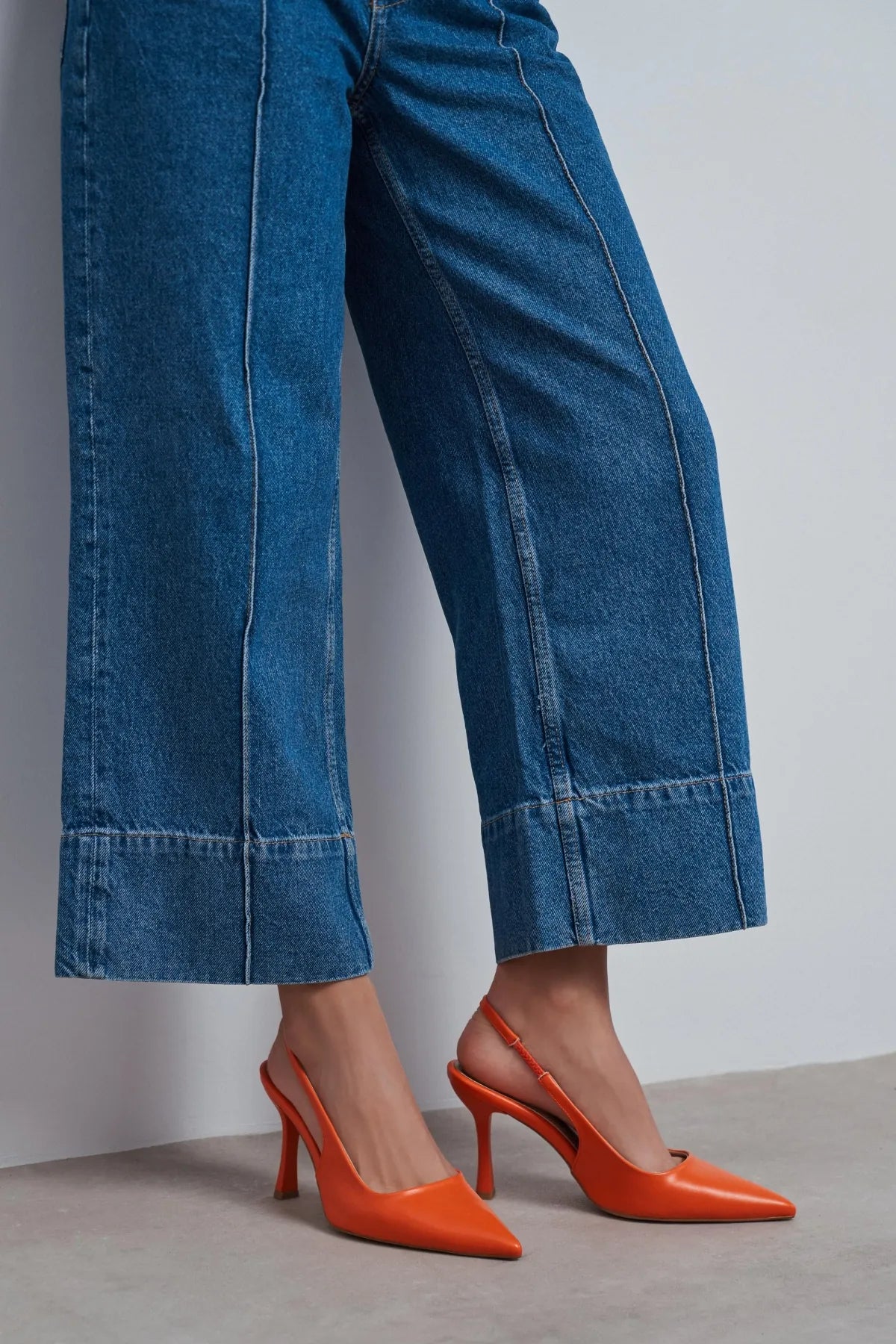 ELARA Orange Matte Slingback V-Vamp Pointed Toe Women’s Heels