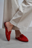 HARVEY Red Genuine Leather Suede Flat Women’s Loafer Slippers