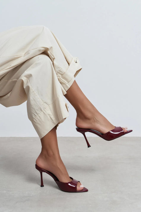 RENATA Burgundy Patent Leather Pointed-Toe Mule Heels