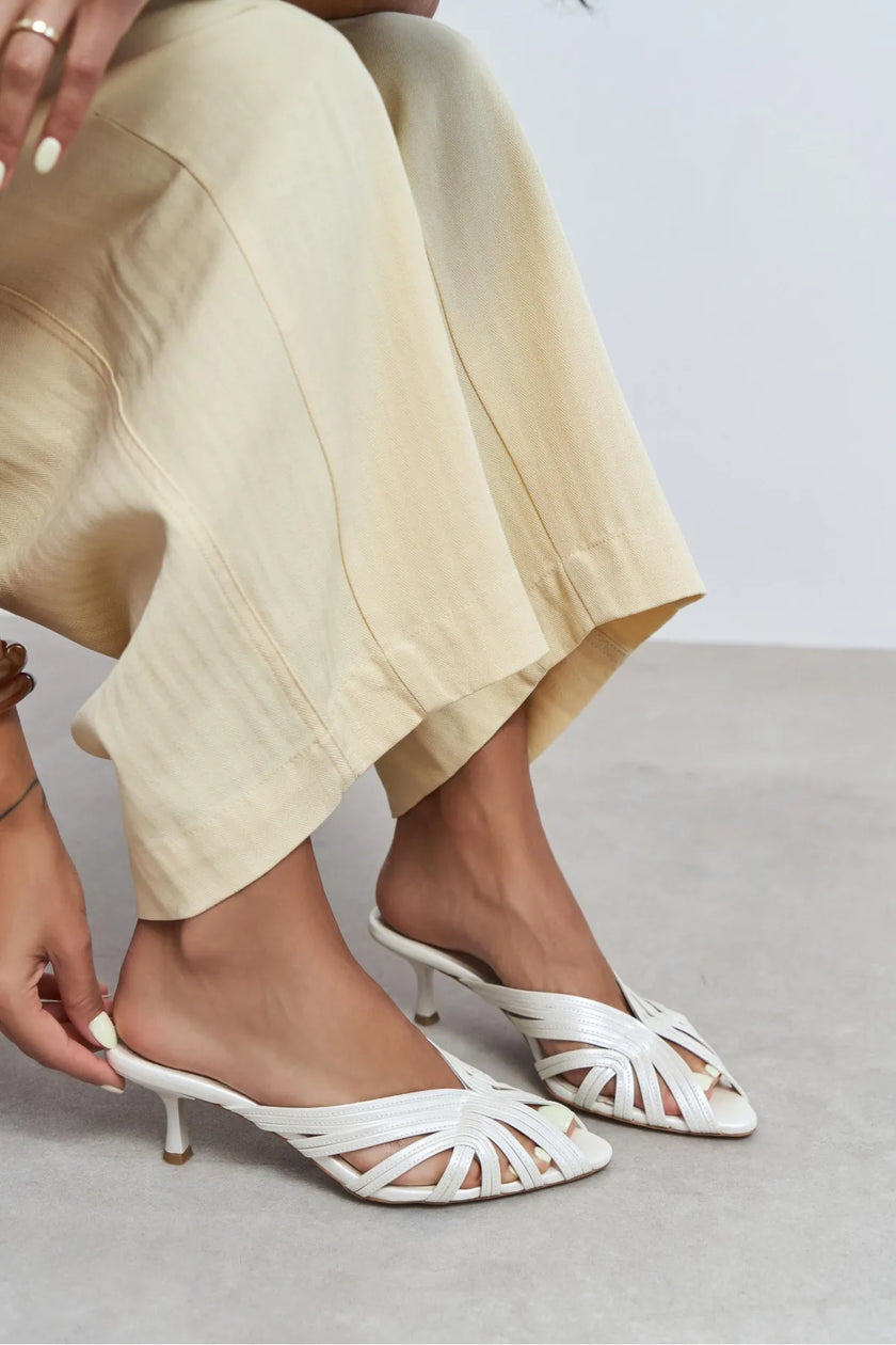 ROSIE Pearl Metallic Open-Toe Cage Detail Women's Heeled Slippers