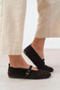 MERA Coffee Suede Buckle Detail Genuine Leather Flat Women’s Ballet Flats