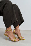 AVA GREEN SATIN CROSS-STRAP ANKLE TIE WOMEN’S HIGH HEELS