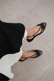 LENY Black Satin Piped  Low-Heel Women's Sandals