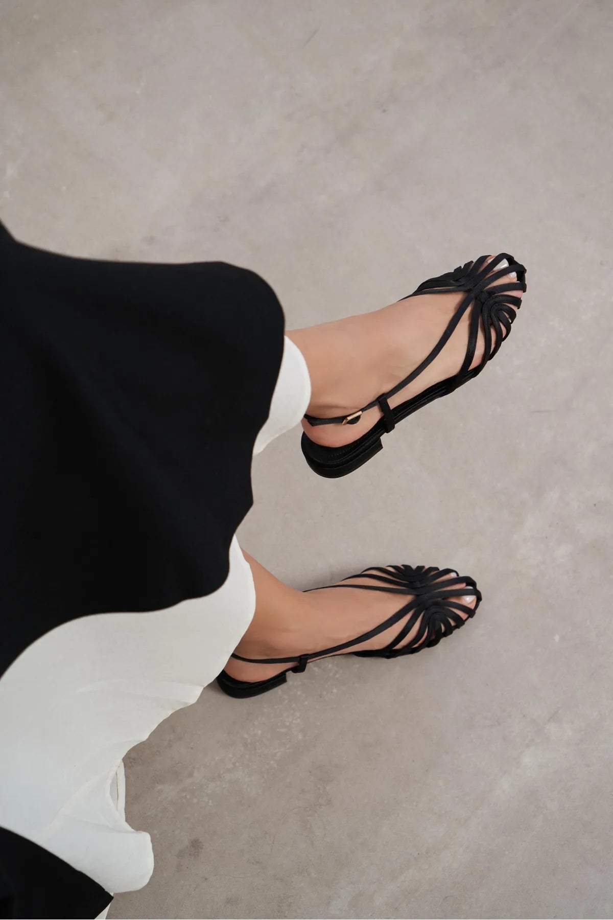 LENY Black Satin Piped  Low-Heel Women's Sandals