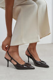 NEREID BROWN PATENT ACCESSORY DETAIL POINTED-TOE SLINGBACK HEEL