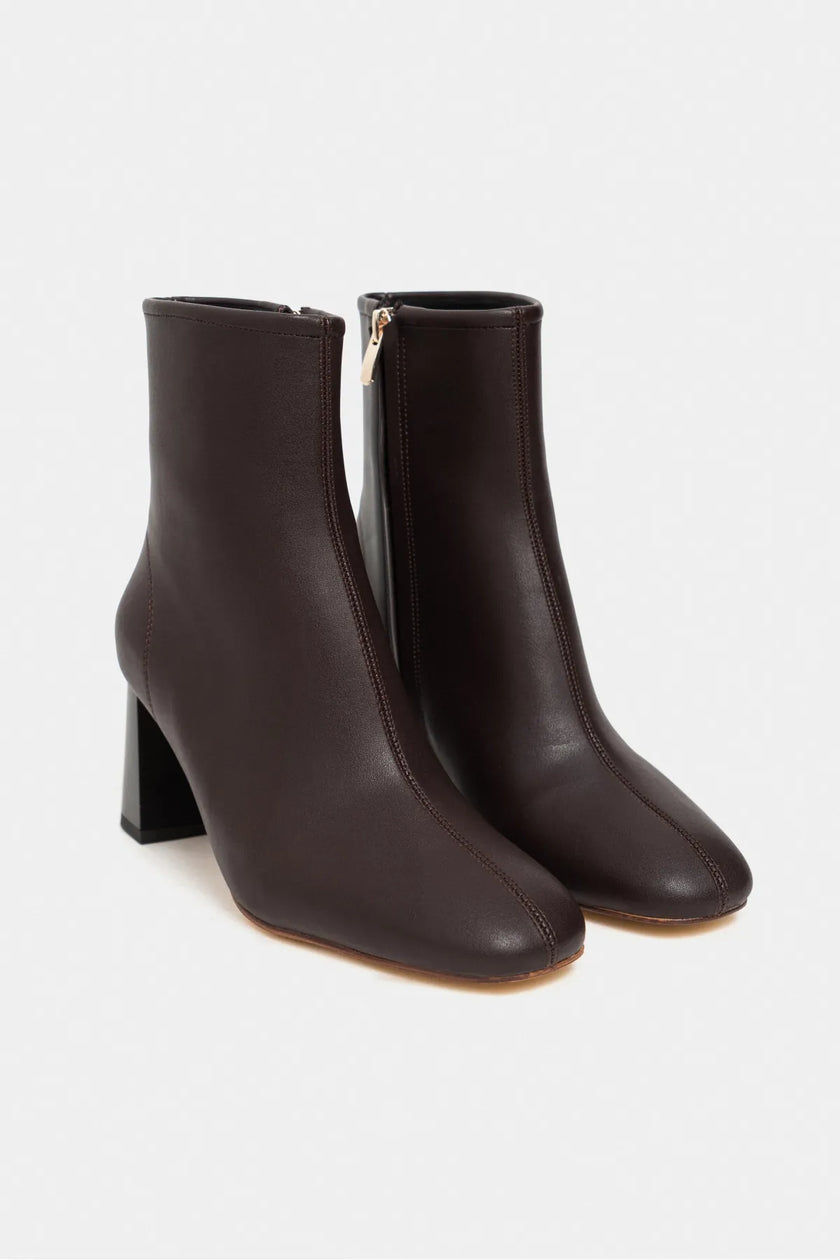 OPLO Coffee Matte Zippered Thick Heel Women's Boots