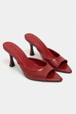 FENRIR RED RUSTIC PATTERN SQUARE-TOE HIGH HEEL WOMEN’S SLIPPERS