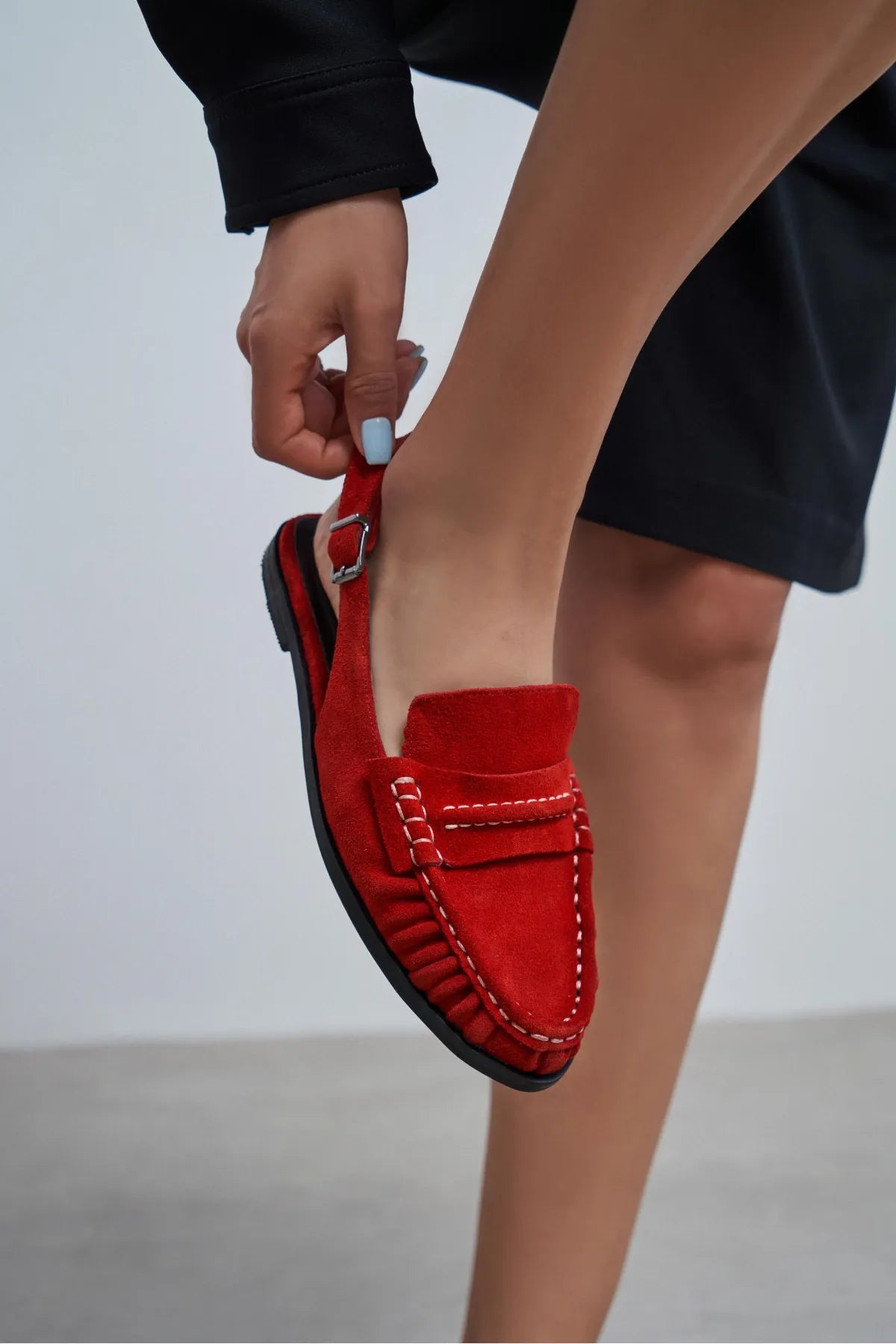 MOSBY Red Suede Buckle Detail Flat Women’s Loafer Slippers | FOOTWEAR | Loafers | Slipper | Lebbse MOSBY Red Suede Buckle Detail Flat Women’s Loafer Slippers | FOOTWEAR | Loafers | Slipper | Lebbse