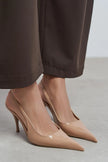 MEHRU Dark Beige Patent Buckle Detail Pointed Toe Women’s Heels