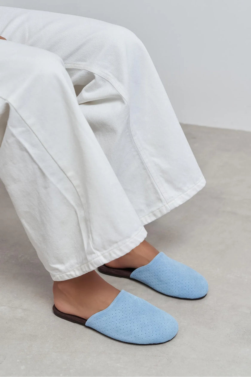 MODI BABY BLUE SUEDE LEATHER WOMEN’S CLOSED SLIPPERS