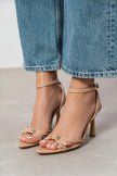 TAJ Ten Matte Buckle Detail Ankle Strap Heeled Sandals