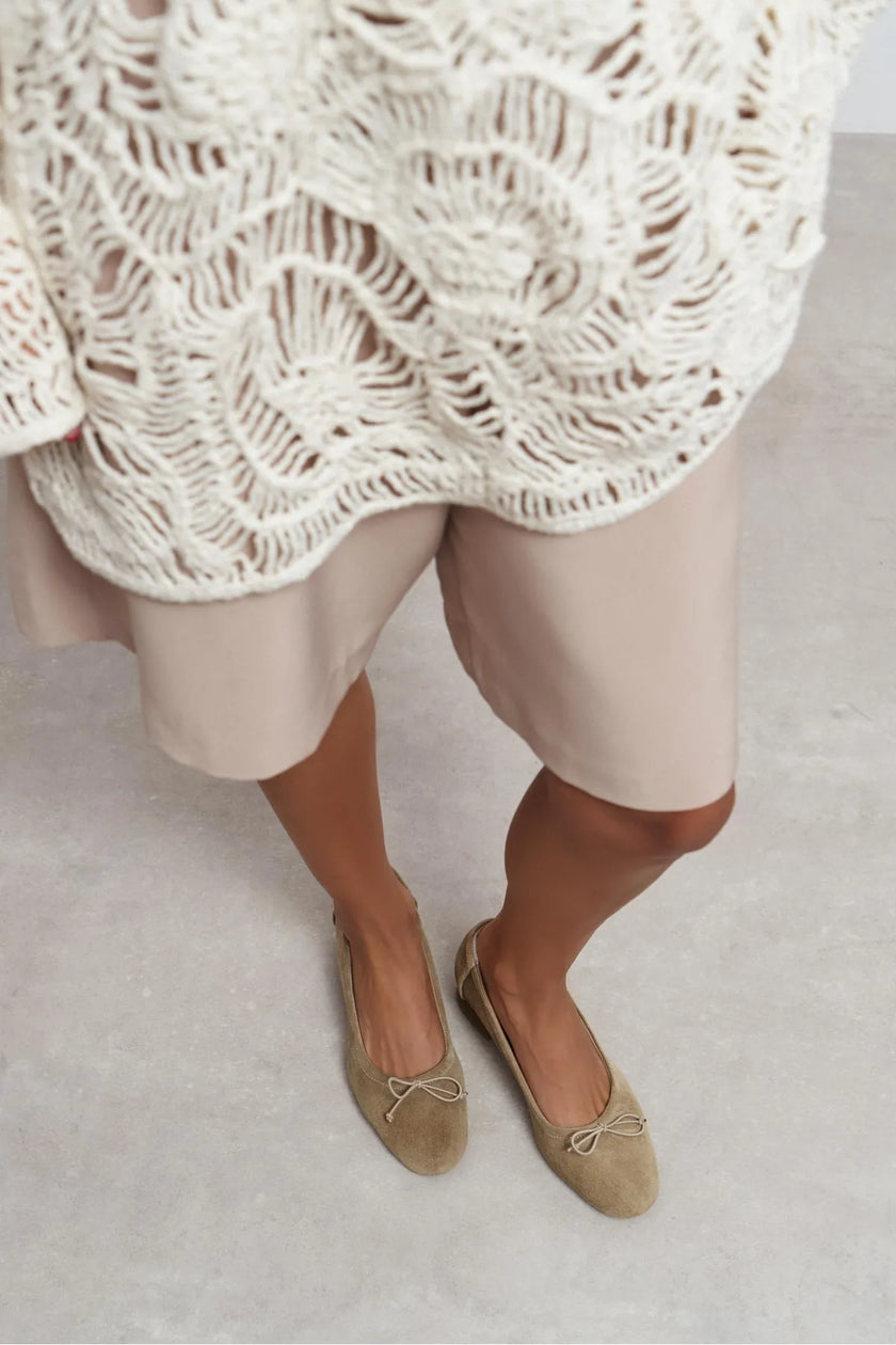 Esther – Rome Beige Suede Genuine Leather Ballet Flats
