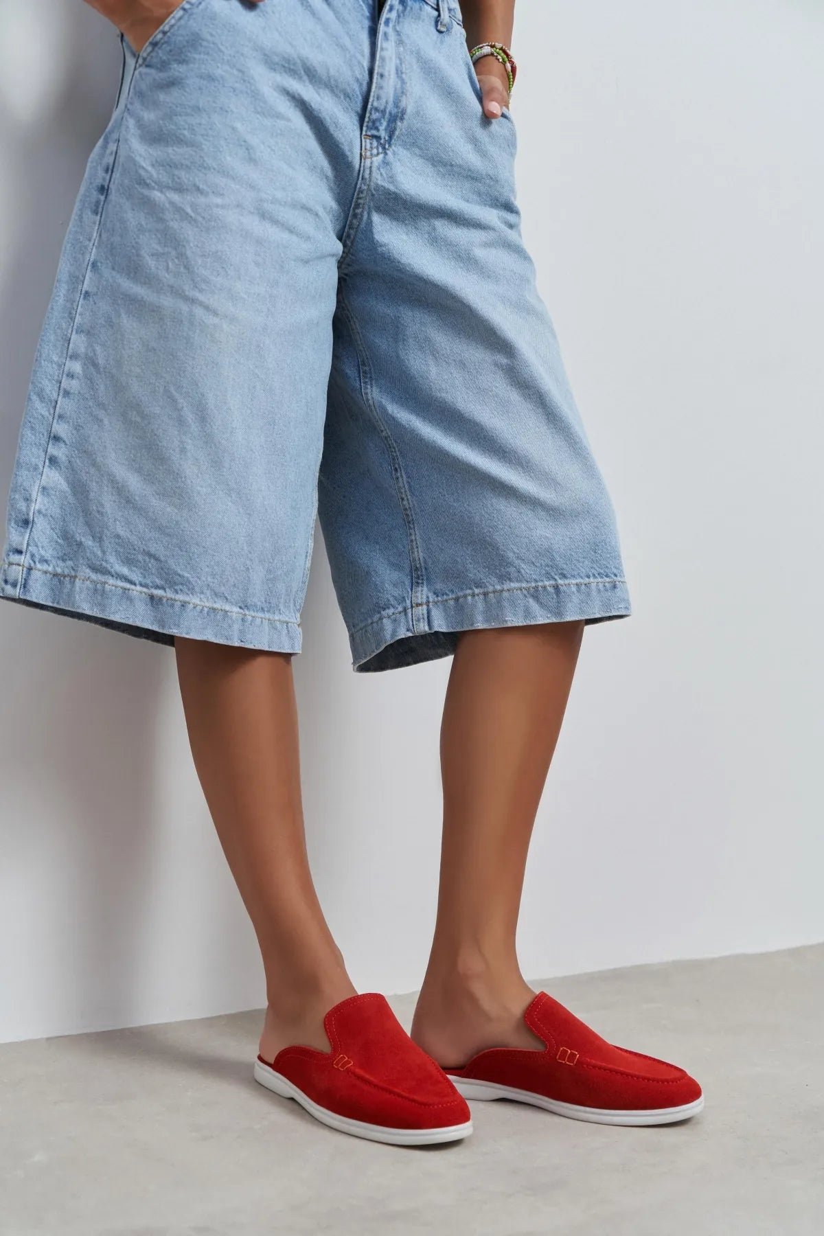 LETTY Red Suede Leather Flat Women’s Loafer Slippers