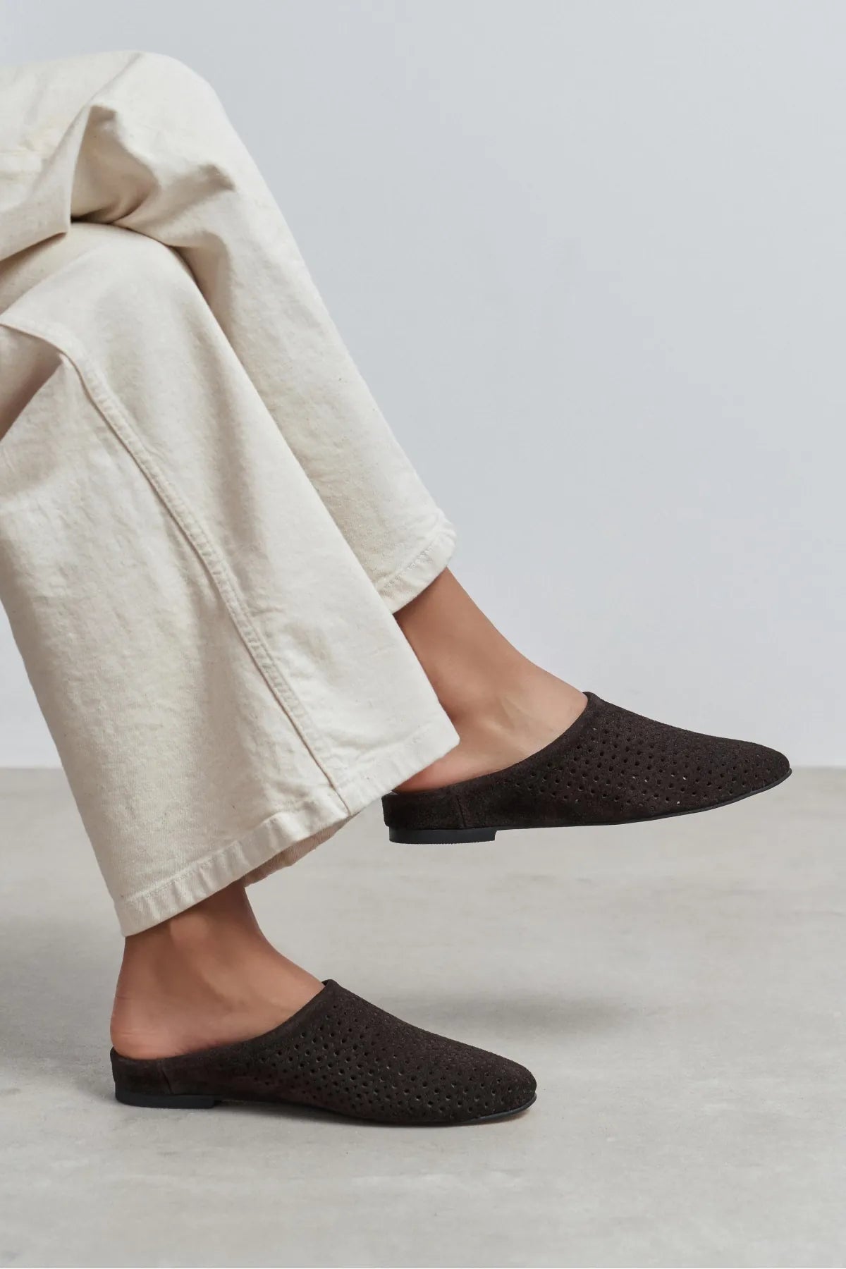 PALYA BITTER BROWN SUEDE STUDDED GENUINE LEATHER WOMEN’S FLAT SLIPPERS
