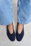 SAMIA Navy Blue Genuine Suede Leather Block Heel Flats – 4 cm