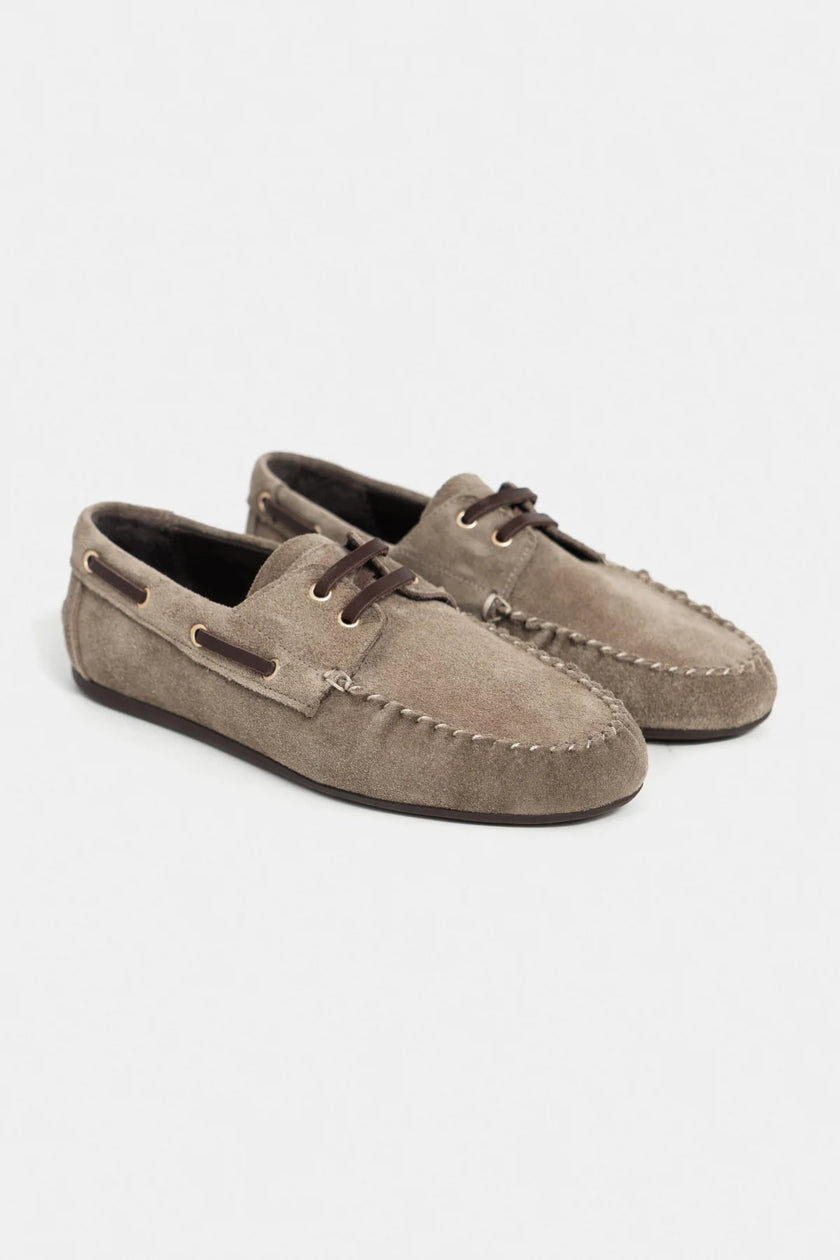 DOBY Dark Beige Suede Genuine Leather Lace-Up Women’s Loafer Shoes