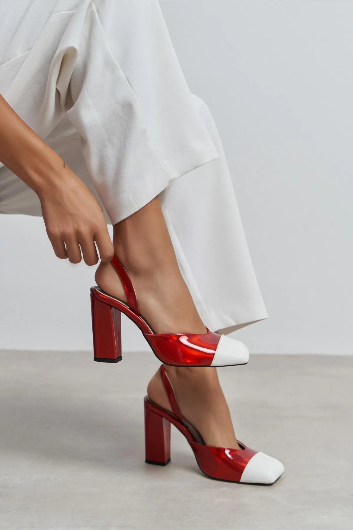 SOLEA RED PATENT & WHITE TOE DETAIL BLOCK HEEL WOMEN’S SHOES