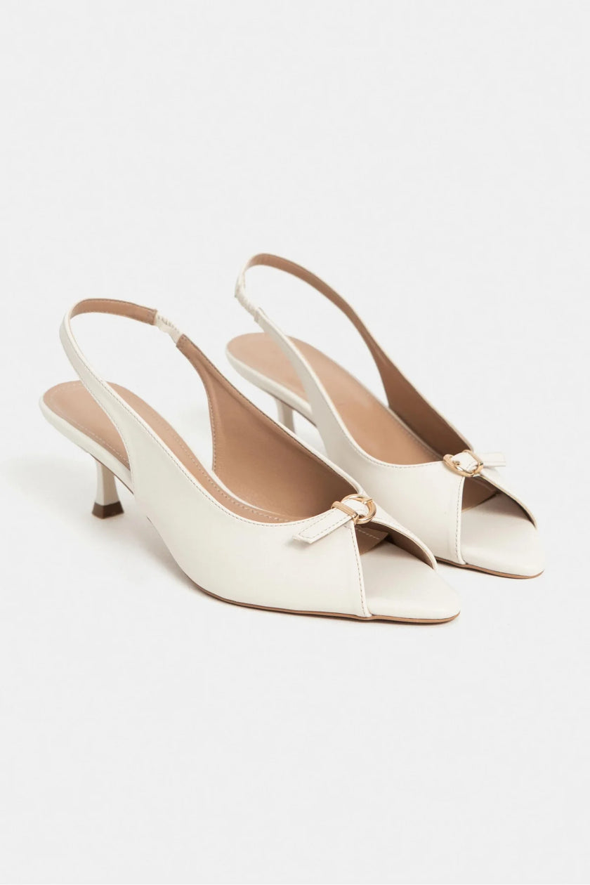 RONE Beige Matte Pointed Toe Open Front Buckle Women’s Heeled Shoes - Pre order