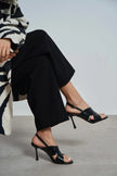 ZOYA Black Crinkled Cross Strap Women’s Thin Heel Sandals