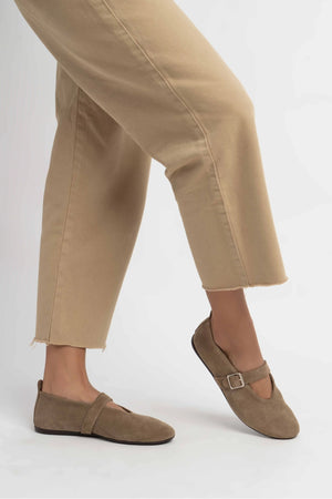 MERA ROME BEIGE BUCKLE DETAIL  BUCKLE DETAIL FLAT SOLE WOMEN'S BALLERINA